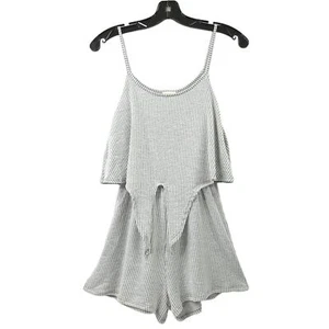 Caution To The Wind Striped Romper M Tie Front Shorts Tank Sleeveless Boho Gray - Picture 1 of 16