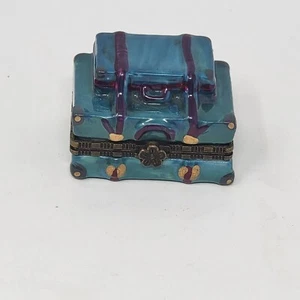 Porcelain Hinged Trinket Box Suitcases Travel  - Picture 1 of 10