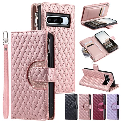 Fr Google 9 Pro/Pixel 8 7 6 Pro/8A/7A/6A Strap Crossbody Bling Folio Wallet Case - Image 1 of 4
