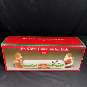 Mr. & Mrs. Claus Cracker Dish Candy Dish Butter Dish Vintage Ceramic by Plat - Picture 1 of 24