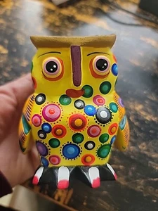 Signed Victorino Sosa Vicente Hand Carved Painted Owl Oaxaca Mexican Folk Art - Picture 1 of 6