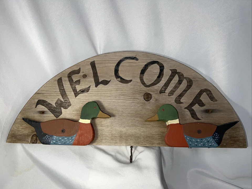 Vintage Rustic Wood Handmade Mallard Ducks Welcome Sign ~ Cabin, Man Cave, Porch - Image 1 of 4