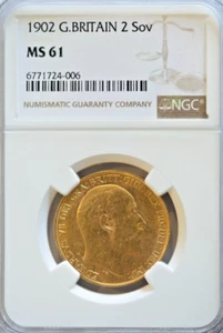 Super Rare 1902 UK  Great Britain Double 2 Sovereign NGC 61 Edward VII England - Picture 1 of 3