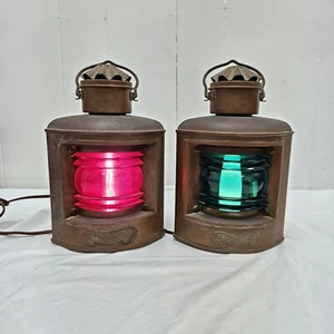 2x Rare Vintage Brass Ships Light Red/Green Nautical Electric Lantern Maritime - Picture 1 of 16