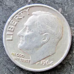 1964-P ROOSEVELT DIME 90 % SILBER, XF ZUSTAND, ZIRKULIERT - Bild 1 von 2