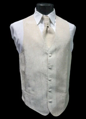 Men's Ivory Cream Matisse Tuxedo Vest & Tie with Matching Pocket Square - Image 1 of 3