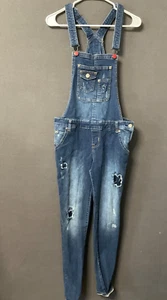 Rue 21 Distressed Denim Overalls Juniors 7/8 Skinny Jeans Bib Retro Chore - Picture 1 of 7