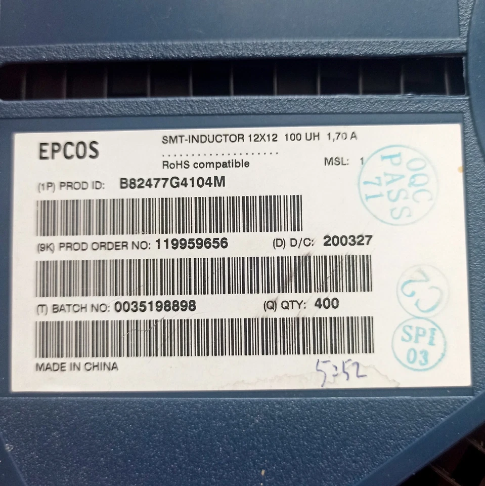 400 Pcs B82477G4104M Epcos Inductor SMD 100uH 1.7A 165 MOHM Original package - Image 1 of 1