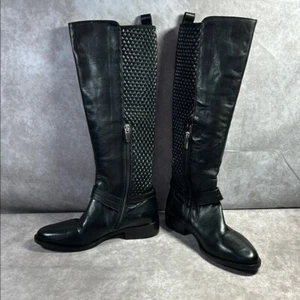 Ron White EUC Women Black Leather Knee-High Boots Sz EU 36 Quilted Cushioned - Picture 1 of 16