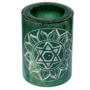 Grüne Speckstein DUFTLAMPE Chakra-Symbol Herzchakra Liebe Heilung Duftöl gratis - Bild 1 von 6
