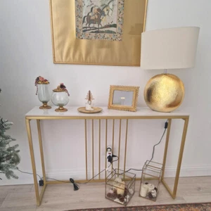 120cm Long Narrow Console Table White Marble Hallway Entryway Accent Gold Legs - Picture 1 of 15