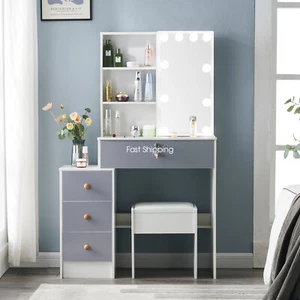 Frisiertischset mit Hocker Frisiertisch mit beleuchtetem Spiegel und Schubladen - Bild 1 von 13