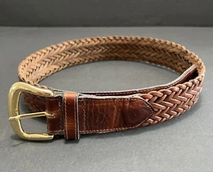 Ann Taylor Damen geflochtener Ledergürtel Vintage Messing Schnalle Gr. SM Made in Turkey - Bild 1 von 8