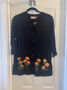 QUACKER FACTORY Madras karierte Applikation Snap Front Strickjacke SCHWARZ Gr. MEDIUM - Bild 1 von 3