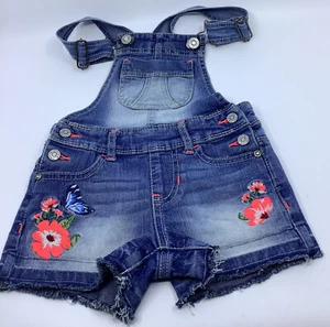 Jordache Girls Bib Overall Denim Shorts Pants size XS 4/5Embroidered Acid wash - Picture 1 of 8