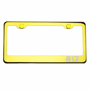 Gold Chrome License Plate Frame 812 Laser Etched Metal Screw Cap - Picture 1 of 8