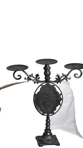 VTG Candles Holder 3 Wick Cast Iron Ornate 18" Tall Antique Silver - Picture 1 of 7