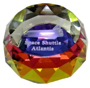 Space Shuttle ATLANTIS 3D Etched Paperweight Crystal Multifaceted Purple Gold - Picture 1 of 6