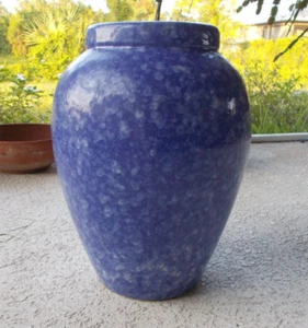 1940's McCoy 15" Stoneware Oil Jar MOTTLED BLUE White Floor Vase - Picture 1 of 17