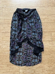 D-SIGNED BY DISNEY Girls 14/16 High-Low Black Lined Purple Floral Sheer Skirt - Picture 1 of 8