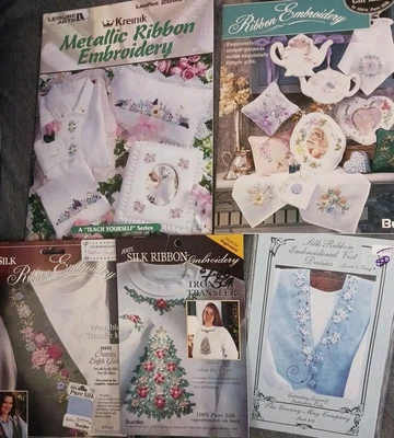 Lot of 5 Ribbon Embroidery  Pattern Books For Embellishing Clothing & Dry goods  - Image 1 of 4