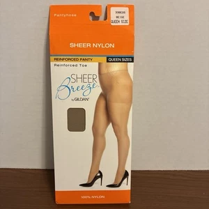 Sheer Breeze by Gildan Queen Size Sheer Nylon Pantyhose Beige - Picture 1 of 7