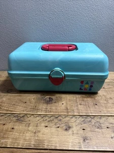 Astuccio trucco vintage anni 80 Caboodles schiuma di mare turchese con vassoi rosa fluo modello 2602 - Foto 1 di 11
