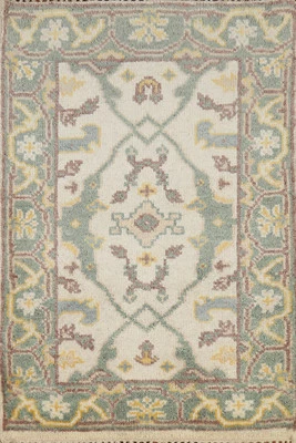Handmade Oushak Indien Accent Rug 2x3 Ft Transitional Geometric Wool Carpet - Image 1 of 4
