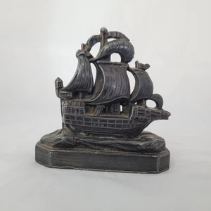 Statuina fermacarte nave in ghisa vintage decorazione nautica pesante 2,5” x 2,5” - Foto 1 di 9