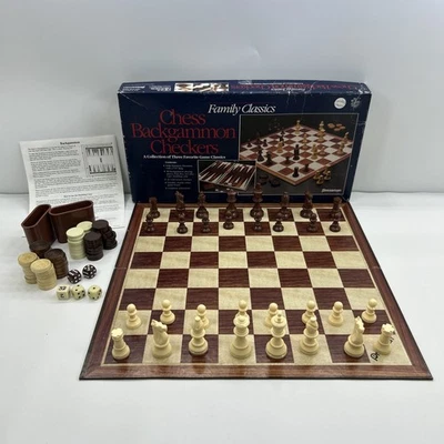 Vintage CHESS BACKGAMMON CHECKERS Family Classic Games by Pressman COMPLETE - Image 1 of 4