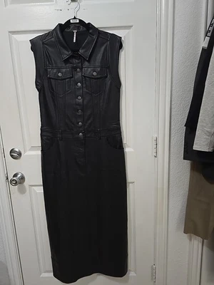 Vestido midi Free People Danni vegano de cuero negro talla XS Foto 1 de 4