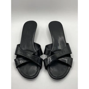 ANNE KLEIN New York Women's Black Faux-Leather Open-Toe Kitten Heel Sandals SZ 7 - Picture 1 of 7