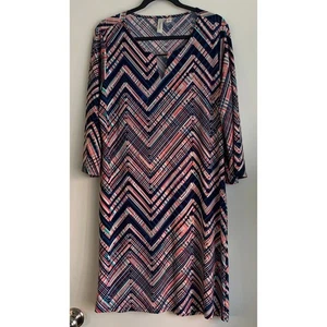 Tacera Geometric Colorful  Keyhole Neck Shift Dress Size L - Picture 1 of 9