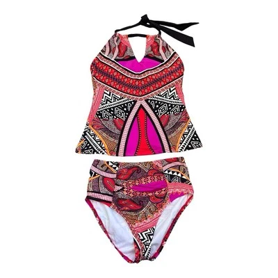 Kenneth Cole Vibrant Halter Neck High Waist Bikini Size Small Tankini Pink Black - Image 1 of 4