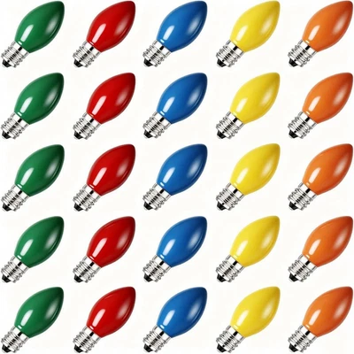 25 Pack C7 Multicolor Christmas Replacement Bulbs 5W Vintage Ceramic Light Bulbs - Image 1 of 4