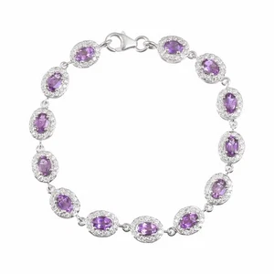 Pulsera de tenis de piedras preciosas de diamantes amatista púrpura natural... - Imagen 1 de 2