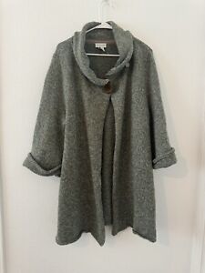 Soft Surroundings Long Swing Coat Sweater Button Snap Cowl Collar Wool Size LG