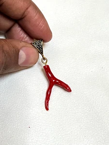Tiny Blood Red Coral Natural Rough Polished Stick Pendant/Branches/jewelry - Picture 1 of 5
