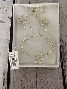 Vtg NIB David’s Bridal Gold Rhinestone Pearl Crystal Necklace Earrings Wedding - Picture 1 of 10