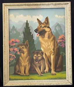 Pintura De Colección por Número 16x20 Pintura Completa Pastor Alemán Perro y Cachorros Enmarcados - Imagen 1 de 6