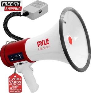Pyle Megaphone 50-Watt Siren Bullhorn - Bullhorn Speaker W/ Detachable Microphon - Picture 1 of 7
