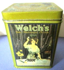 Tin Welch's Grape Juice Advertising Metal Tin 90s Tin Box Company of America - Picture 1 of 5