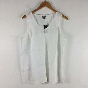 New J. Jill Linen Embroidered Eyelet Lace Sleeveless V Neck Split Side Tank Top - Picture 1 of 10