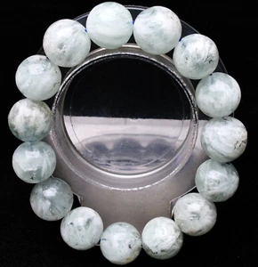 15mm Natural Green Feather Clear Fluorite Quartz Round Gemstone Beads Bracelet - Picture 1 of 6