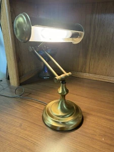 Vtg Brass Bankers Desk Table Lamp Adjustable Hinge Library Piano *NEEDS NEW BULB - Picture 1 of 12