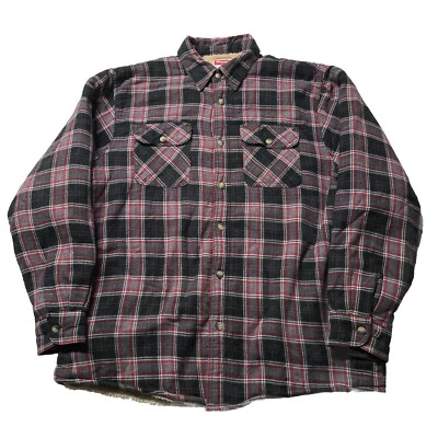 Wrangler Fleece Jacket Coat Mens Large Red Black Quilted Lined Plaid Heavyweight - Image 1 of 4