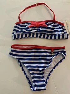 Jantzen Girls Size 10 Nautical Red White Blue 2 Piece Swimsuit $50 New Bikini - Picture 1 of 6