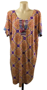 Tigerlily Womens Size L 14 Dress Shift Print Stretch Boho Short Sleeves Travel - Picture 1 of 8