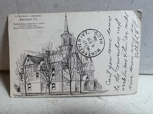 RANDOLPH, VT Vermont - Iglesia Cristiana - Antigua Postal Vintage 1906 - Imagen 1 de 10
