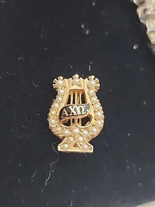 10K YELLOW GOLD ALPHA CHI OMEGA SORORITY PIN SEED PEARLS 3.2g - Picture 1 of 6